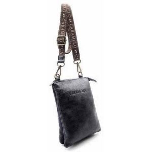BOLSITO PIEL CON BANDOLERA ANCHA VEGETAL NEGRO