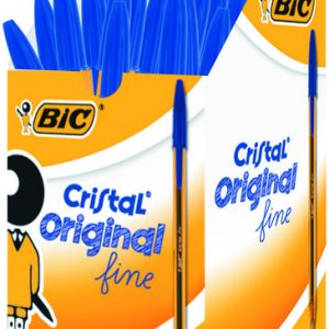 BOLIGRAFO BIC CRISTAL FINE AZUL NARANJA TRANSPARENTE