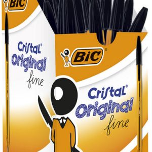 BOLIGRAFO BIC CRISTAL FINE NEGRO NARANJA TRANSPARENTE