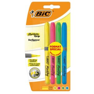 MARCADOR BIC HIGHLIGHTER GRIP 4 COLORES FLUOR