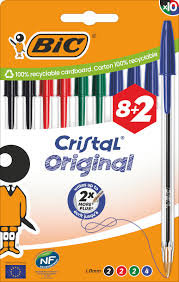 BOLIGRAFO BIC CRISTAL MEDIO CAJA 8+2 UDS SURTIDOS