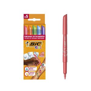 ROTULADOR BIC KIDS TATTOO 5 COLORES + 10 PLANTILLAS