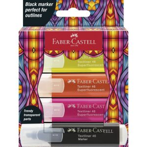 MARCADOR FABER CASTELL TEXTLINER 46 GLASSY 4 COLORES NEON