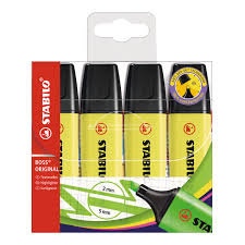 MARCADOR STABILO BOSS ORIGINAL ESTUCHE 4 UDS AMARILLOS