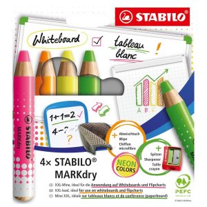 MARCADOR STABILO MARKDRY 4 COLORES NEON