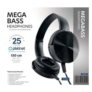 AURICULARES DIADEMA PLATINET CON MICROFONO USB-C NEGRO