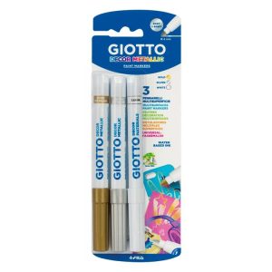 ROTULADOR GIOTTO DECOR METAL ORO PLATA Y BLANCO BLISTER 3UD