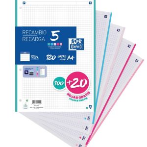 RECAMBIO A4 100H CUADRO 5MM BANDA 5 100+20H 90G PASTEL