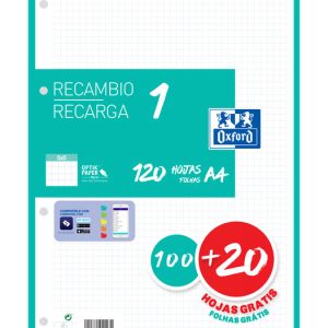 RECAMBIO A4 100+20 HOJAS 5X5 ICE MINT 90GRS