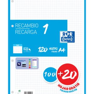 RECAMBIO A4 100+20 HOJAS 5X5 TURQUESA 90GRS