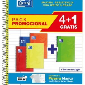 PACK 4+1 BLOC OXFORD FOLIO HORIZONTAL 80H SCHOOL COLOR VIVO