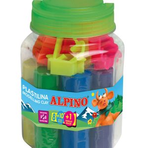 KIT PLASTILINA ALPINO BOTE 8UNID 80 GR 10 MOLDES Y RODILLO