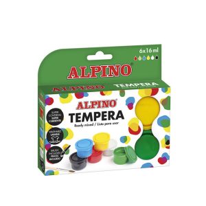 TEMPERA ALPINO EST/6 BOTES 16ML SURTIDA CON BANDEJA Y PINCE
