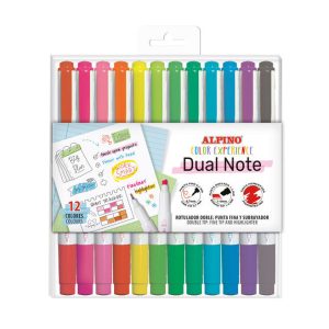 12 ROTULADORES DUAL NOTE PUNTA FINA Y PUNTA BISELADA SURT