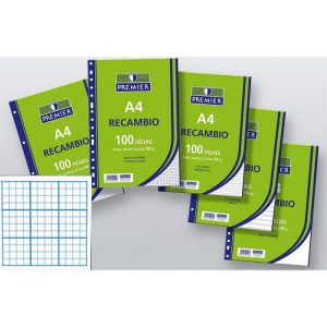 RECAMBIO PREMIER A4 100H 4 TALADROS 90GR CUADRICULA 46