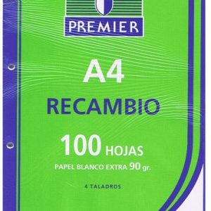 RECAMBIO A4 100H 90GR 4 TALADROS MILIMETRADO