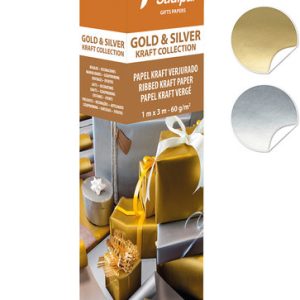 EXPOSITOR 25 ROLLOS PAPEL KRAFT 3M ORO Y PLATA