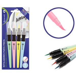 SET 4 ROTULADORES LETTERING PUNTA PINCEL COLORES PASTEL