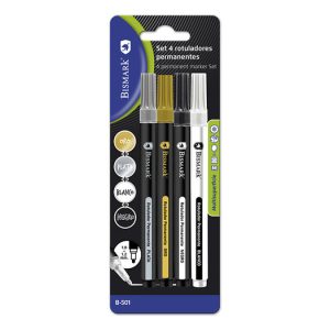 SET 4U ROTULADOR PERMANENTE ORO/PLATA/NEGRO/BLANCO