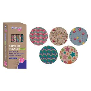 EXPOSITOR 50 ROLLO PAPEL DE REGALO KRAFT FLORES 70X200