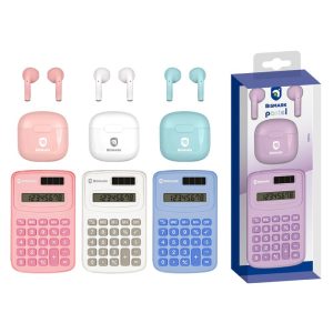 SET AURICULARES BLUETOOTH + CALCULADORA PASTEL