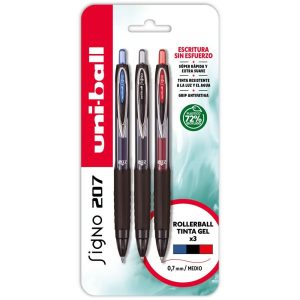 BLISTER 3 BOLIGRAFO UNIBALL SIGNO 207 AZUL/NEGRO/ROJO