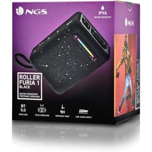 ALTAVOZ PORTATIL BLUETOOTH LUCES RGB E IMPERMEABILIDAD NEGR