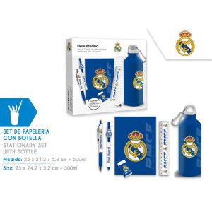 SET PAPELERIA CON BOTELLA 650 ML REAL MADRID