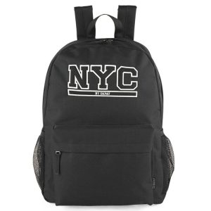 MOCHILA ESCOLAR CON BOLSILLO EXTERIOR + PORTATODO NYC NEGRO