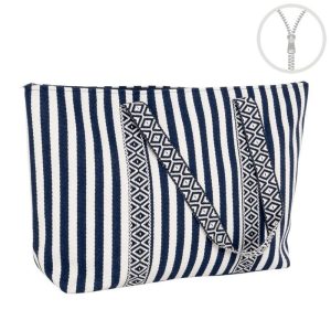 BOLSO RAYAS CON CREMALLERA DETALLE CINTA AZUL