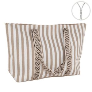 BOLSO RAYAS CON CREMALLERA DETALLE CINTA BEIGE