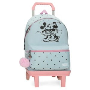MOCHILA ESCOLAR 44CM MICKEY Y MINNIE KISSES PARA PC + CARRO
