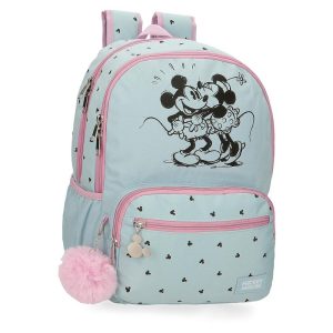 MOCHILA ESCOLAR MICKEY Y MINNIE KISSES DOBLE COMPARTIMENTO