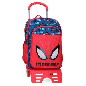 MOCHILA ESCOLAR DOBLE 40CM SPIDERMAN AUTHENTIC CON CARRO