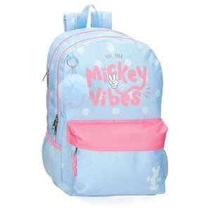MOCHILA ESCOLAR DOBLE 44CM MICKEY VIBES ADAPT A CARRO