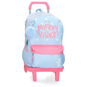 MOCHILA ESCOLAR DOBLE 44CM MICKEY VIBES CON CARRO