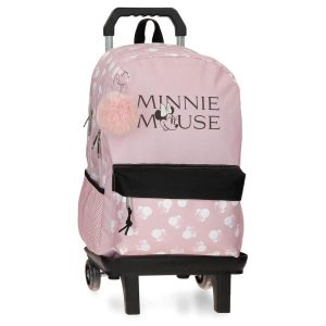 MOCHILA ESCOLAR DOBLE 44CM MNNIE HEADS CON CARRO