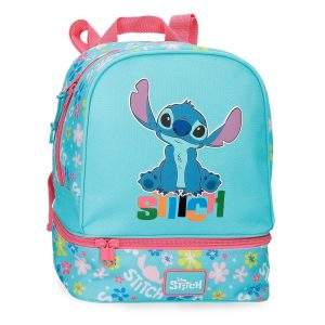 MOCHILA INFANTIL ALOHA STITCH 28CM CON PORTAMERIENDA