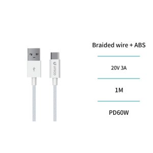 CABLE USB A TIPO-C 3A 60W TRENZADO 1M CARGA RAPIDA BLANCO UN