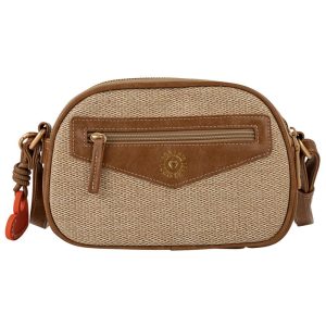 BOLSO BANDOLERA RAFIA OVALADO JACQUELINE LOIS CAMEL