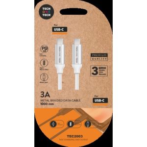 CABLE PD (USB-C), USB-C A USB-C BRAIDED NYLON 1M 3A BLANCO
