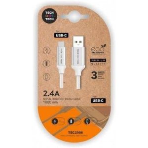 CABLE BLANCO NYLON (USB-A A USB-C) 1M 2A