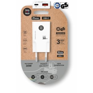 CARGADOR ULTRARRAPIDO 30W USB-C+USB-A BLANCO