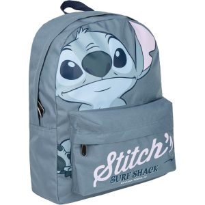 MOCHILA ESCOLAR CON BOLSILLO GRIS STITCH