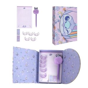 SET DE PAPELERIA CUADERNO + BOLI + ACCESORIOS STITCH