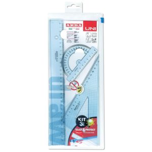SET DIBUJO 3 PZS PLASTICO UNI REGLA + CARTABON + SEMICIRCUL