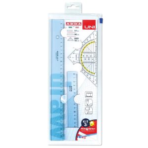 SET DIBUJO 3 PZS UNI REGLA 17 Y 30 CM + SEMICIRCULO GEO 10C