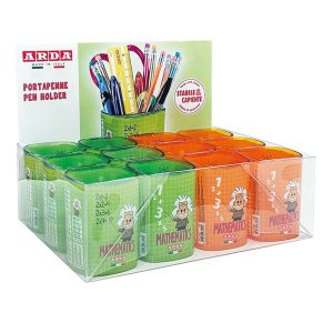 EXP, 12 CUBILETES METALICO PORTALAPICES MATEMATICAS SURTIDO